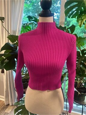 NWOT Zara Ribbed Cropped Mock Neck Sweater - Fuchsia